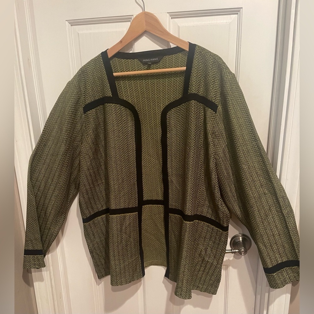 Ming Wang Women’s Olive and Black Knit Cardigan 3X